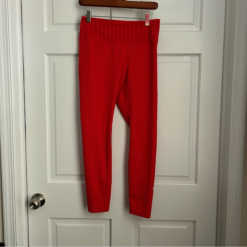Nike Dri-FIT Leggings Womens M Red Orange One Icon Clash Mid-Rise Houndstooth